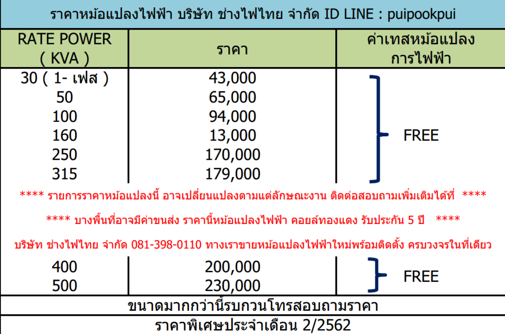 ราคาหม้อแปลงไฟฟ้า หม้อแปลงไฟฟ้าราคาถูก รับติดตั้งหม้อแปลงไฟฟ้า รับเหมาระบบไฟฟ้าแรงสูง