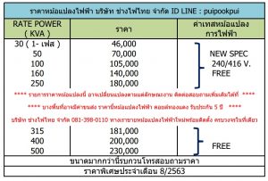 ราคาหม้อแปลง ให้เช่าหม้อแปลงไฟฟ้า ขายหม้อแปลงไฟฟ้า รับติดตั้งหม้อแปลงไฟฟ้า