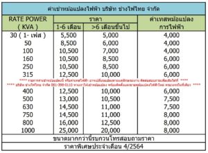 ค่าเช่าหม้อแปลงไฟฟ้า