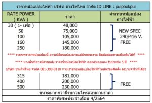 ราคาหม้อแปลง